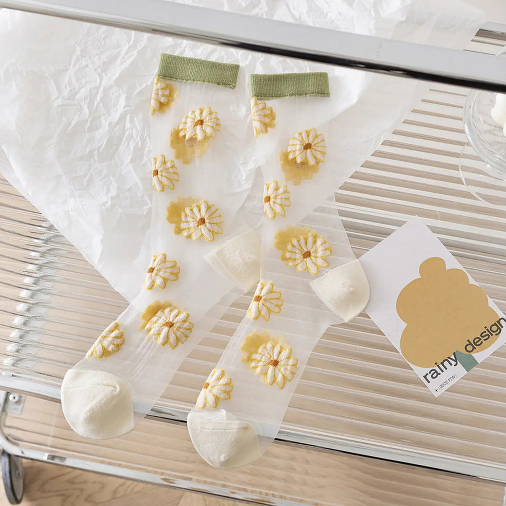 X61 | Floral Summer Sheer Mesh Socks | Ginger | Flowers | One Size